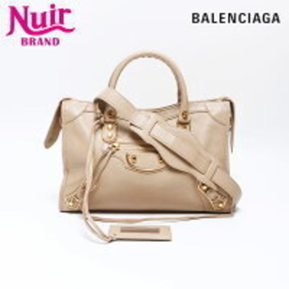 Balenciaga City Metallic Leather Shoulder Bag Beige